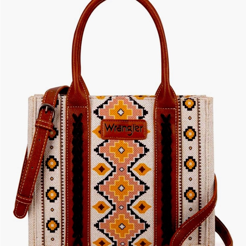 Wrangler Geometric Brown Cream Tote Bag
